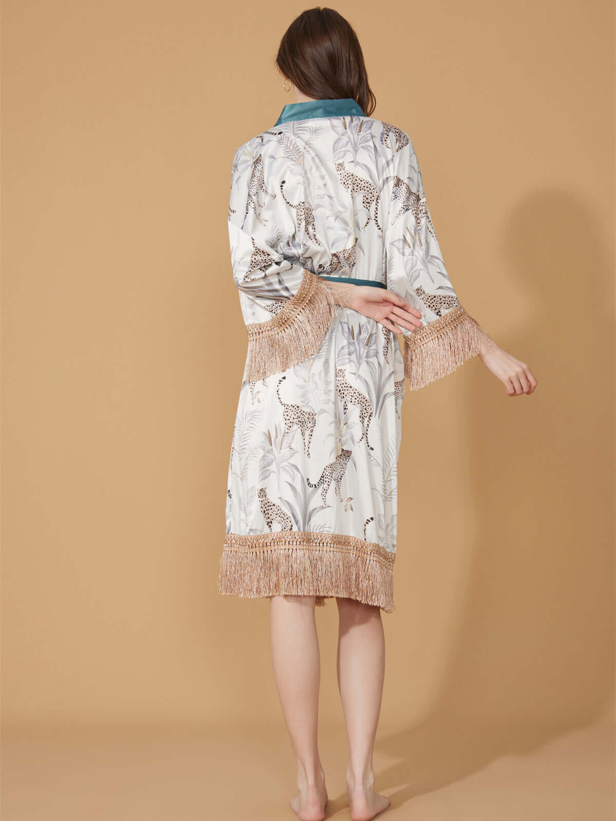 Ulivary Tassels Leopard Kimono Robe