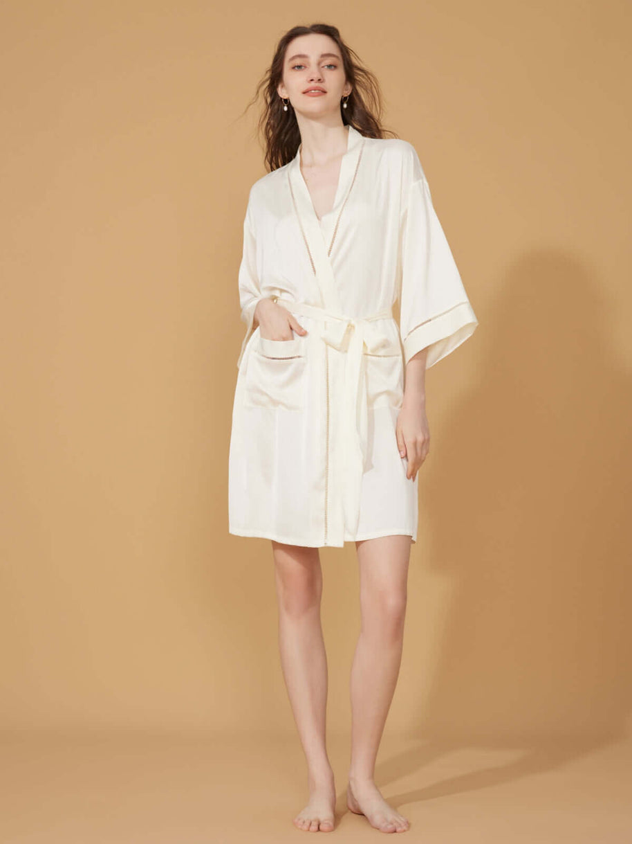 Ulivary Elegant Hollow Out Detail Short Robe With Pockets