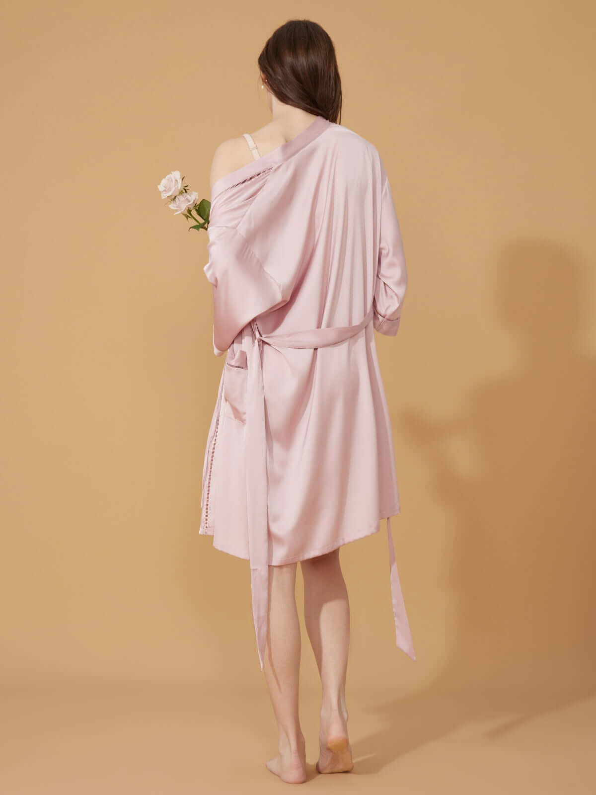 Ulivary Elegant Hollow Out Detail Short Robe With Pockets