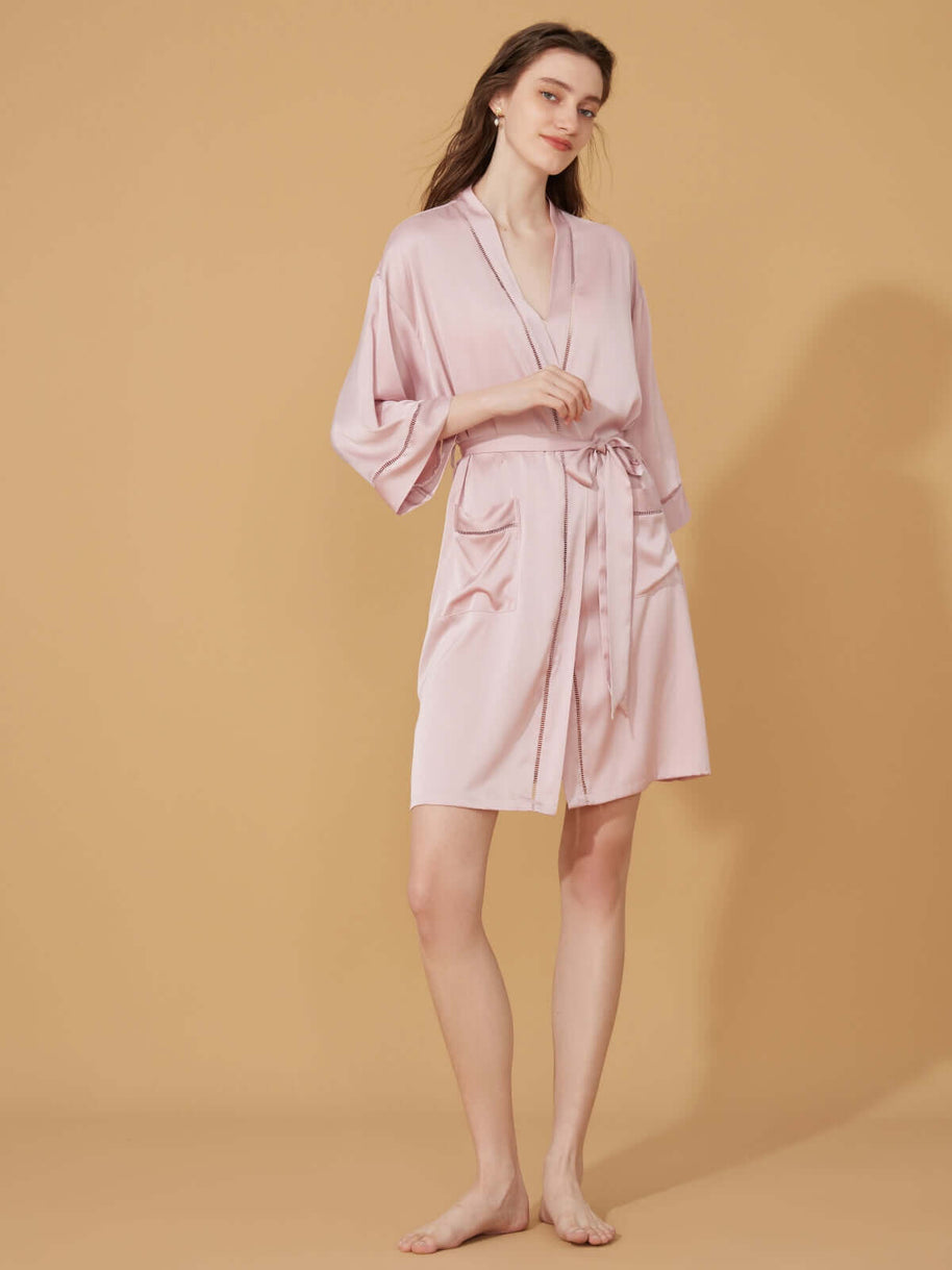 Ulivary Elegant Hollow Out Detail Short Robe With Pockets