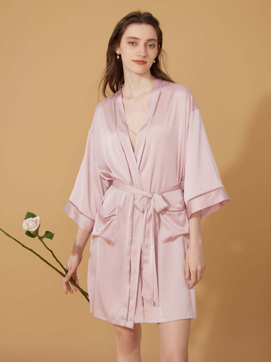 Ulivary Elegant Hollow Out Detail Short Robe With Pockets