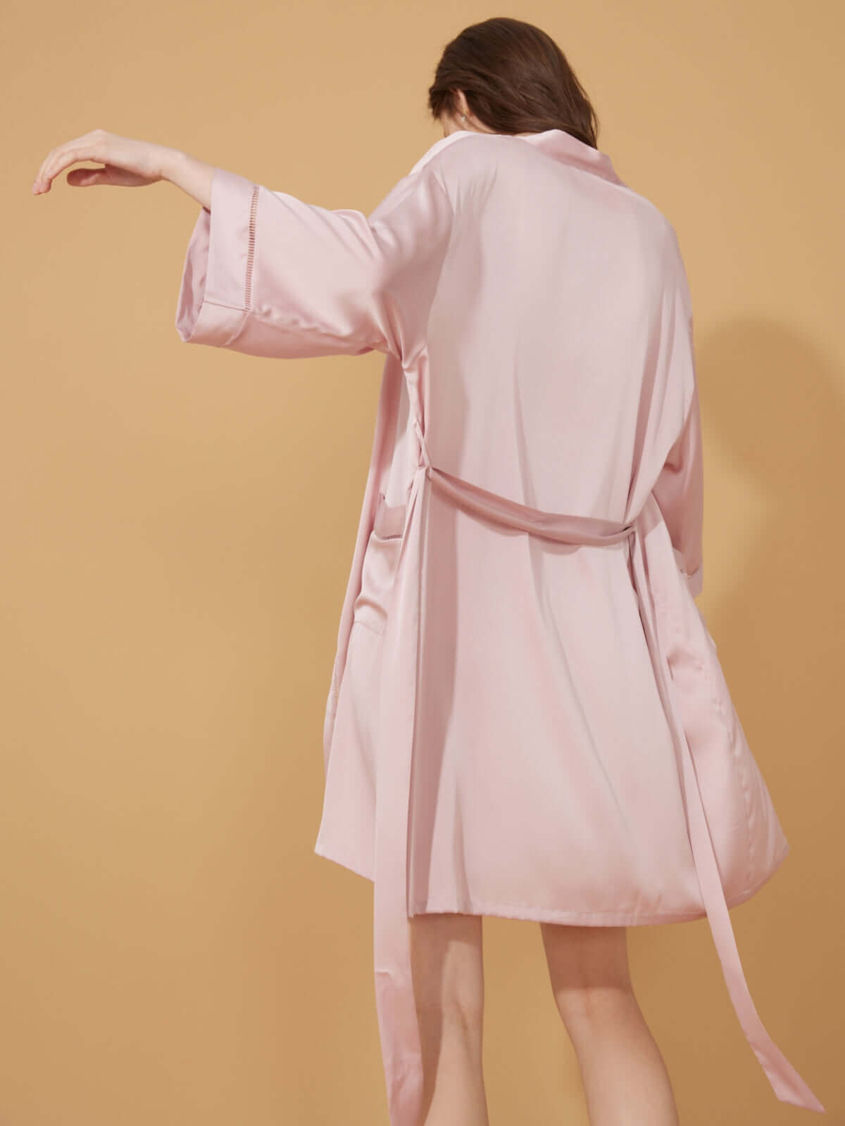Ulivary Elegant Hollow Out Detail Short Robe With Pockets