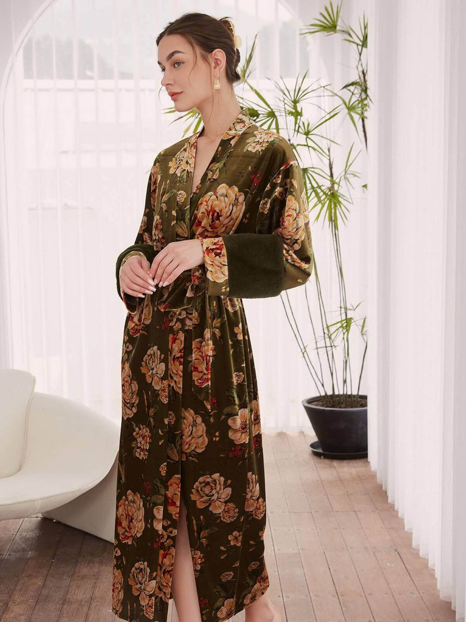 Ulivary Velvet Floral Kimono Robe