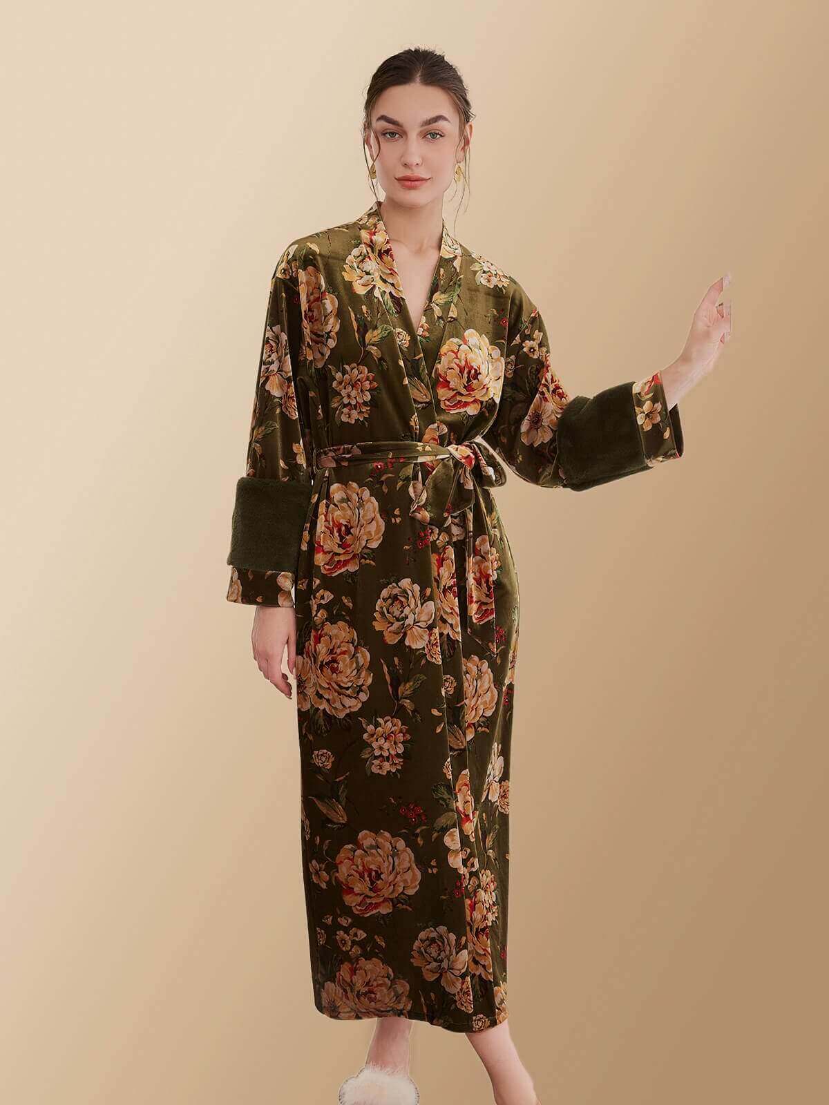 Ulivary Velvet Floral Kimono Robe