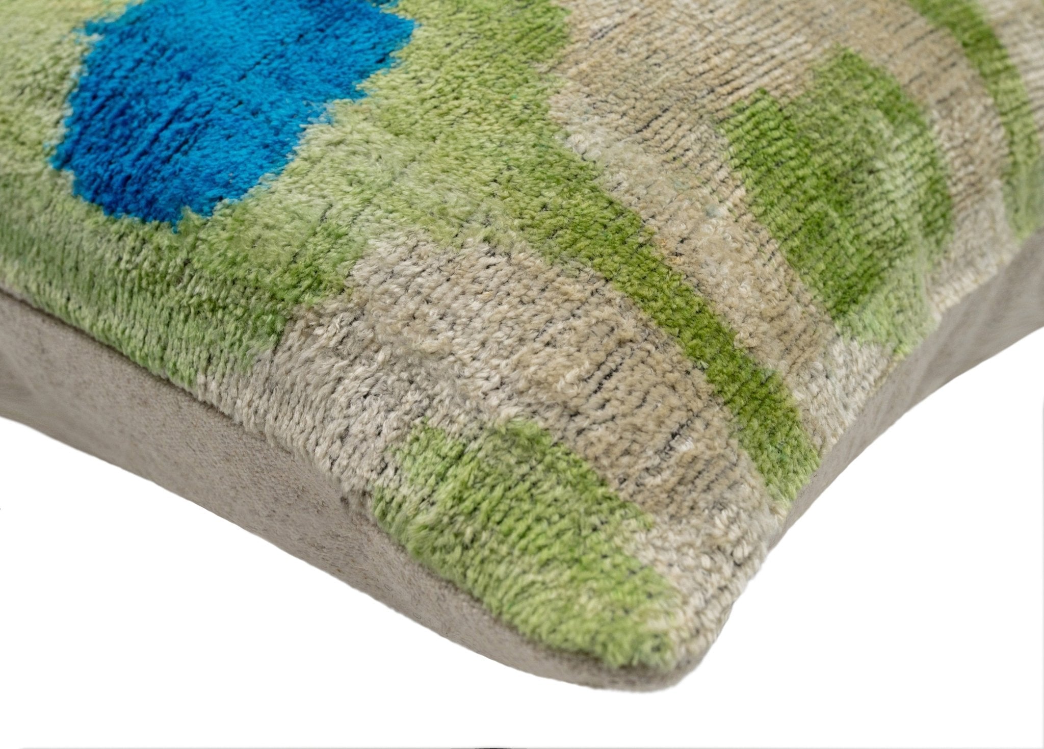Vibrant 16x24 Handmade Ikat Silk Velvet Pillow With Premium Down Feather Insert By Canvello – Lively Green And Blue Hues