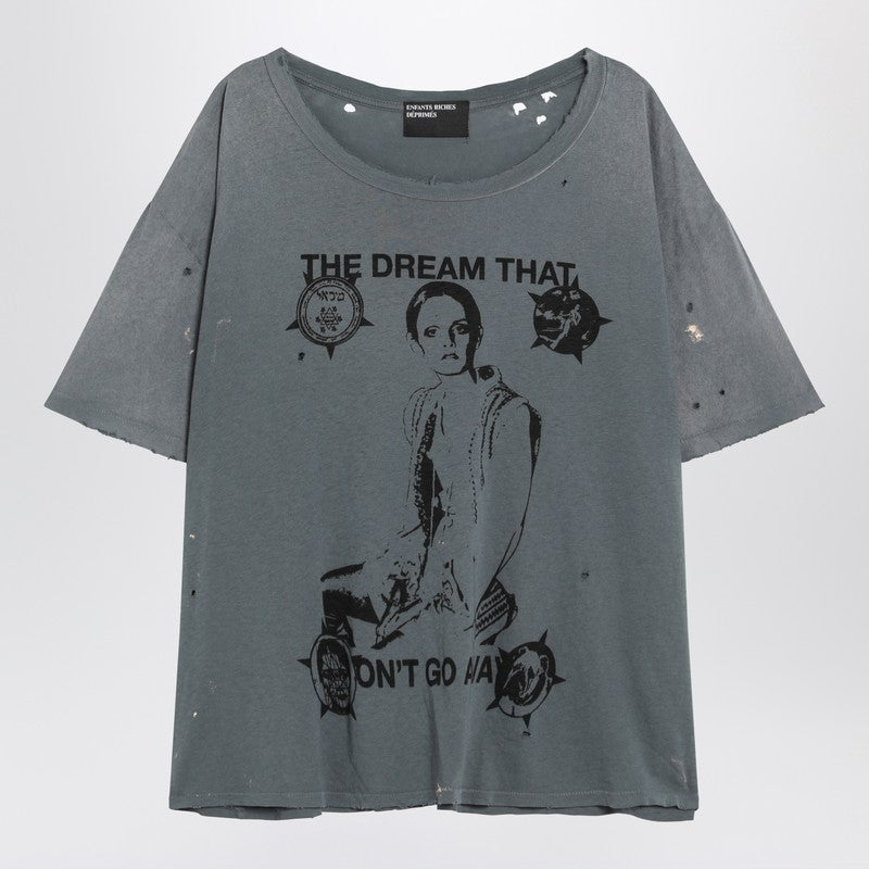Enfants Riches Déprimés Blue Vintage-effect T-shirt With Print And Distressing