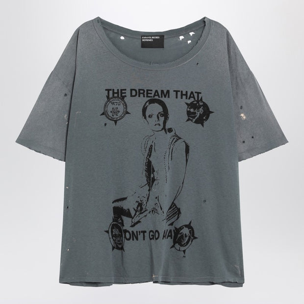 Enfants Riches Déprimés Blue Vintage-effect T-shirt With Print And Distressing
