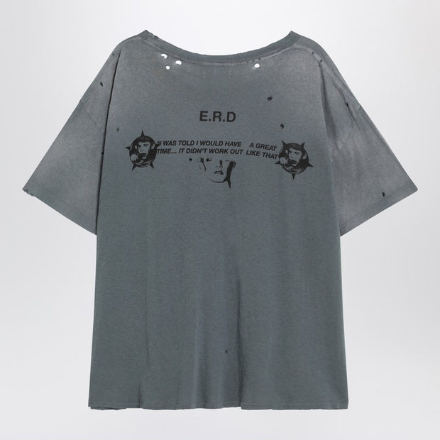 Enfants Riches Déprimés Blue Vintage-effect T-shirt With Print And Distressing