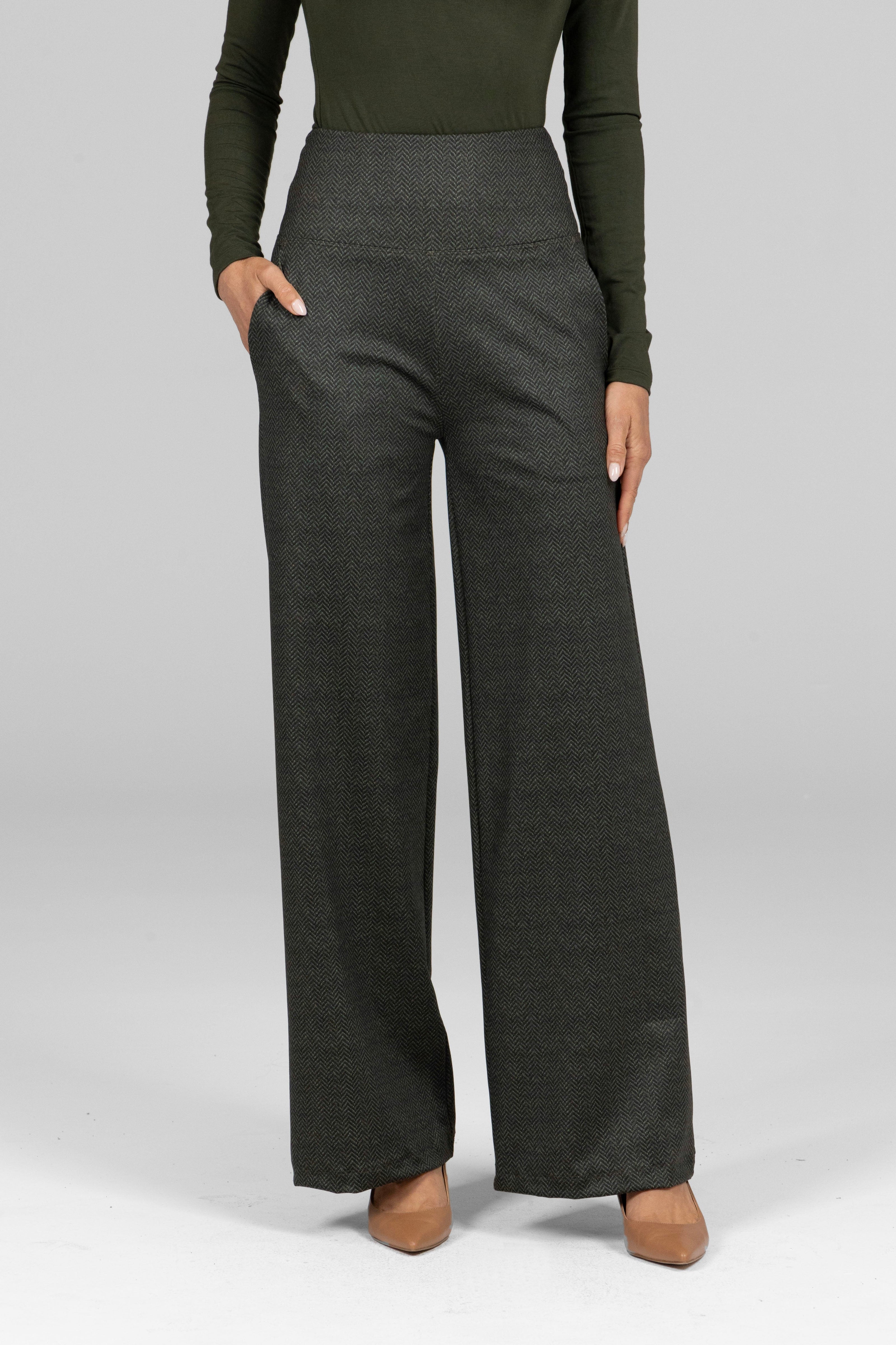 KiraGrace HIGH WAIST WIDE LEG PANT: OLIVE TWEED