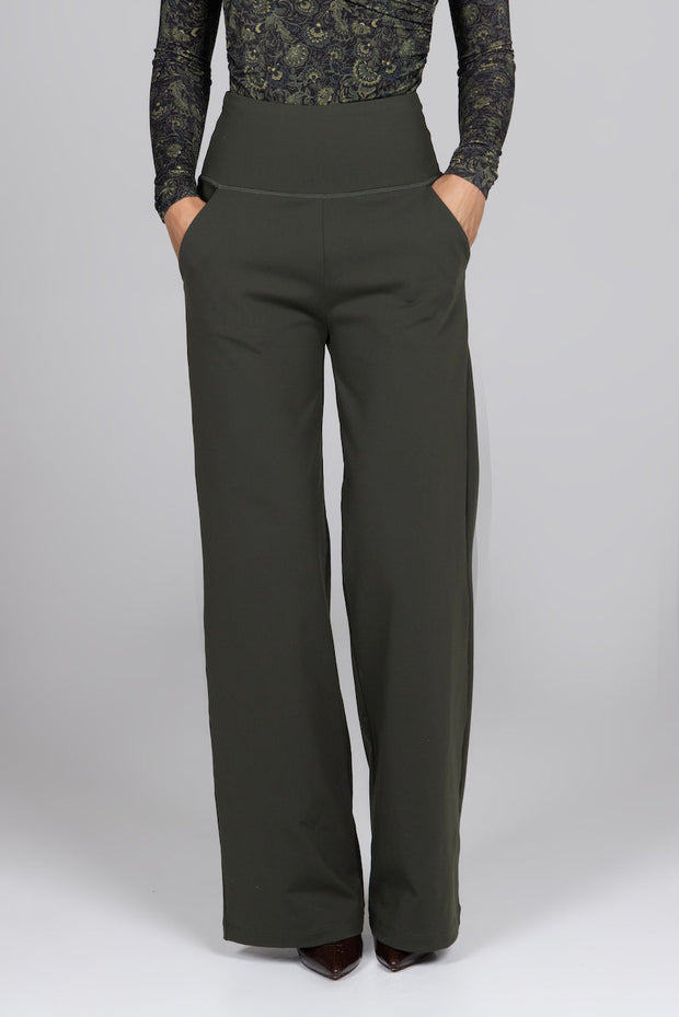 KiraGrace HIGH WAIST WIDE LEG PANT: LODEN GREEN