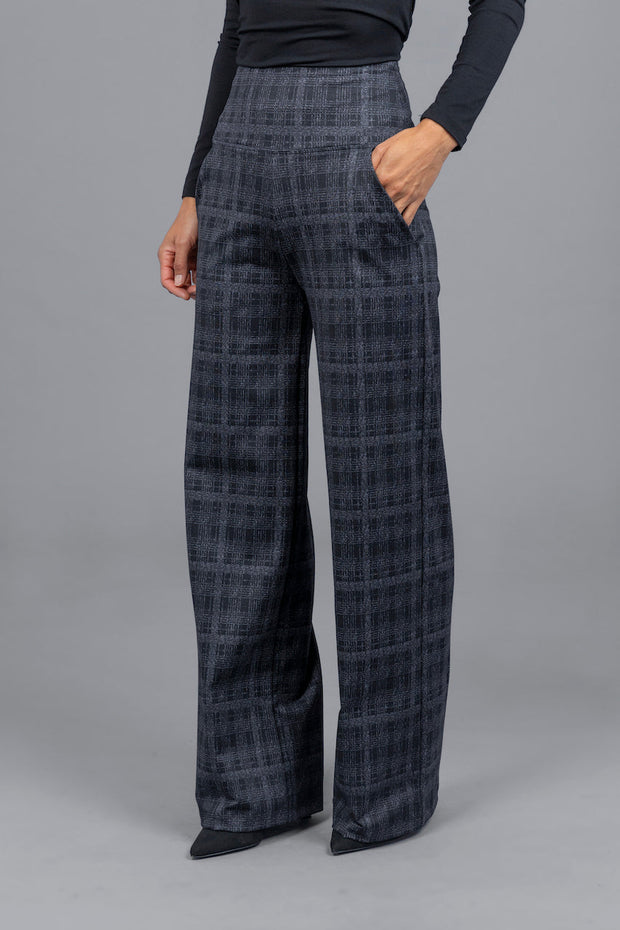 KiraGrace HIGH WAIST WIDE LEG PANT: CHARCOAL PLAID