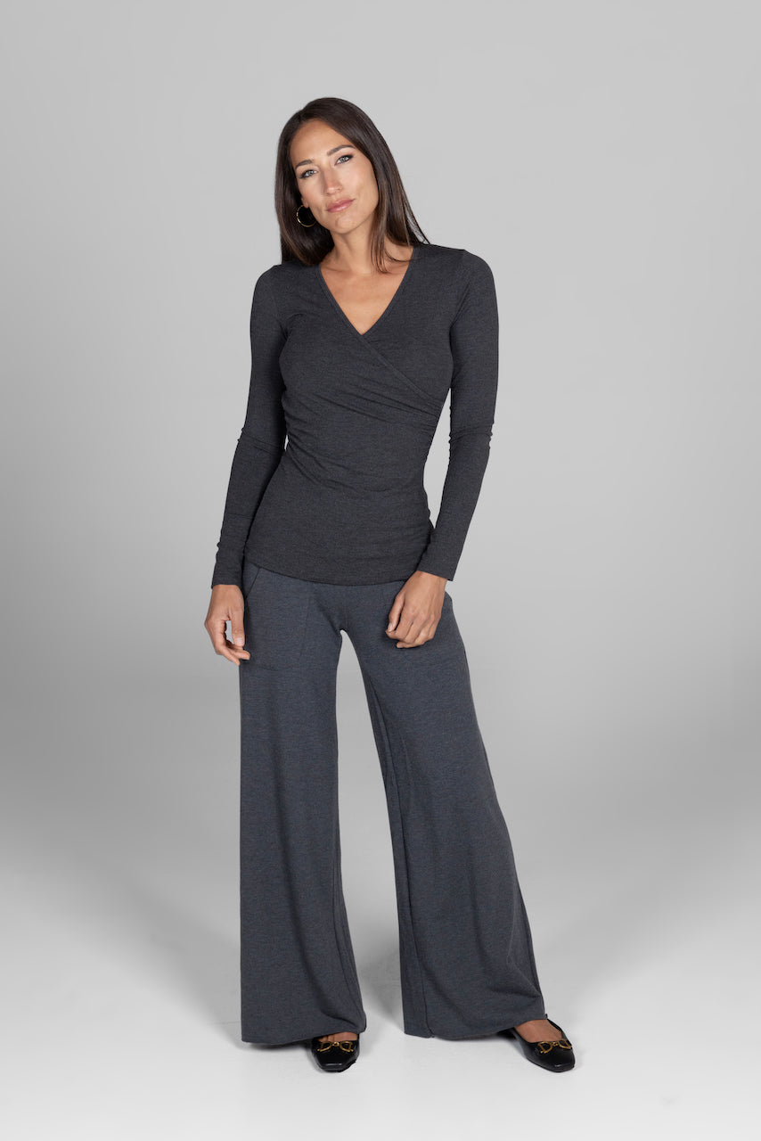 KIRAGRACE COZY BOHO YOGA PANT: CHARCOAL HEATHER