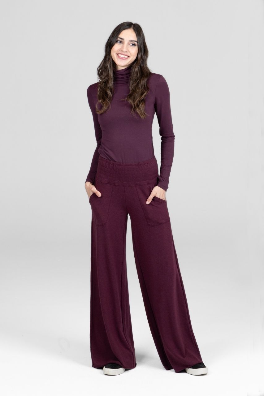 KIRAGRACE COZY BOHO YOGA PANT: BURGUNDY