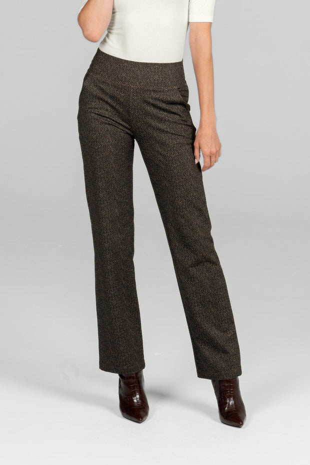 KiraGrace NINA STRAIGHT LEG PANT: HERRINGBONE CAMEL