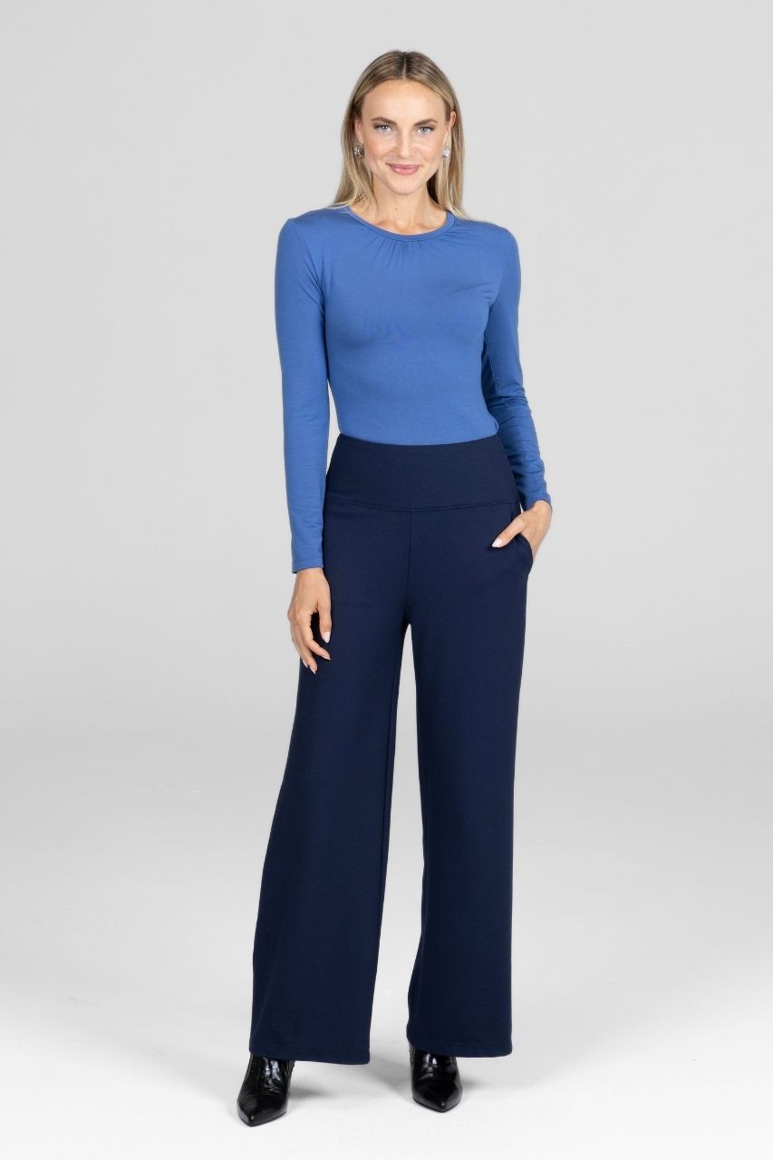 KiraGrace LUXE RUCHED CREW NECK: HIGHLAND BLUE