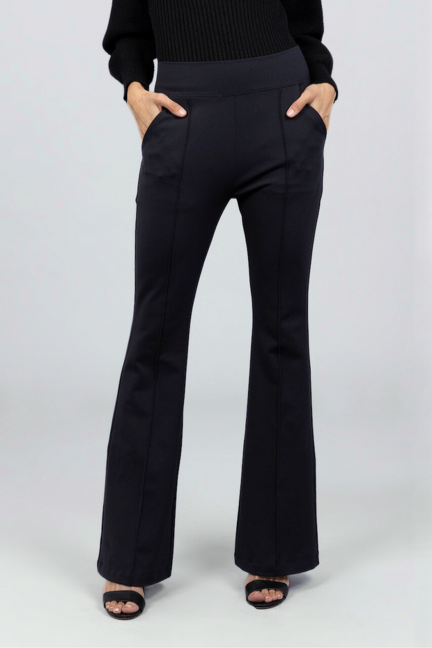 KiraGrace VICTORIA HIGH WAIST FLARE PANT: BLACK PONTE