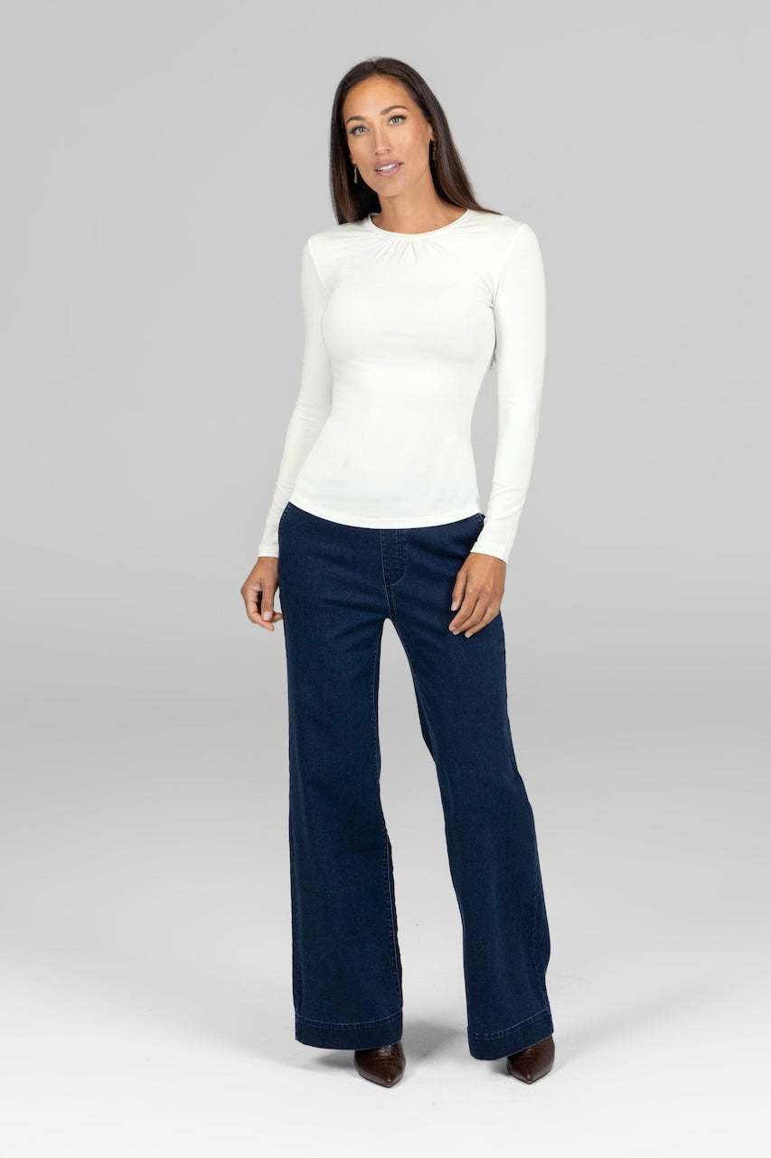 KiraGrace LUXE RUCHED CREW NECK: IVORY