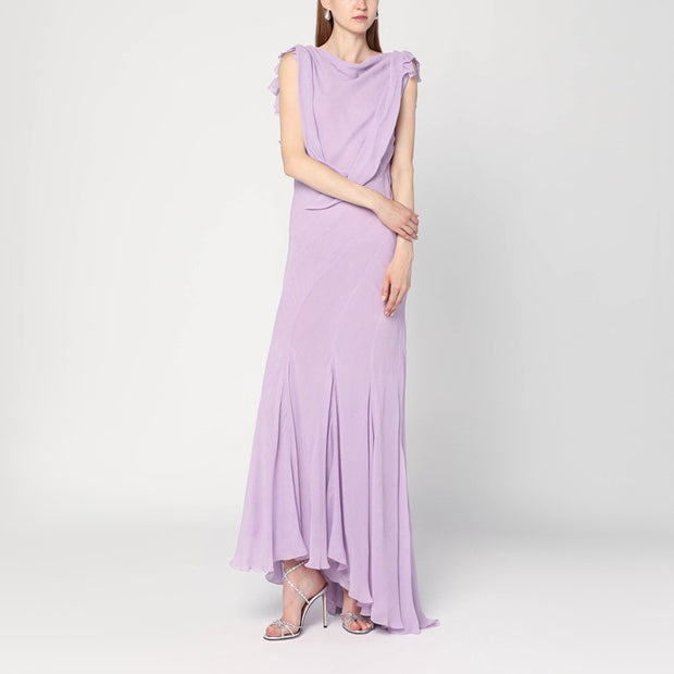 Alberta Ferretti Long Dress With Light Purple Ruffles