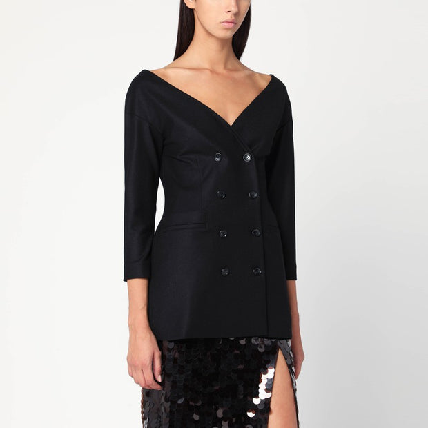 Alberta Ferretti Black Wool V-neck Jacket