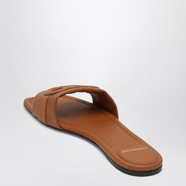 Ferragamo Gancini Slide In Cognac Leather