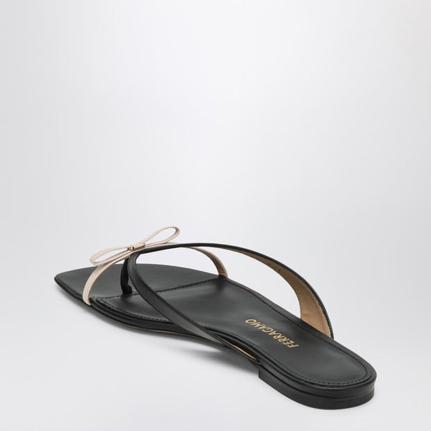 Ferragamo Mini Bow Flip-flop Black And Powdery / Regular Fit