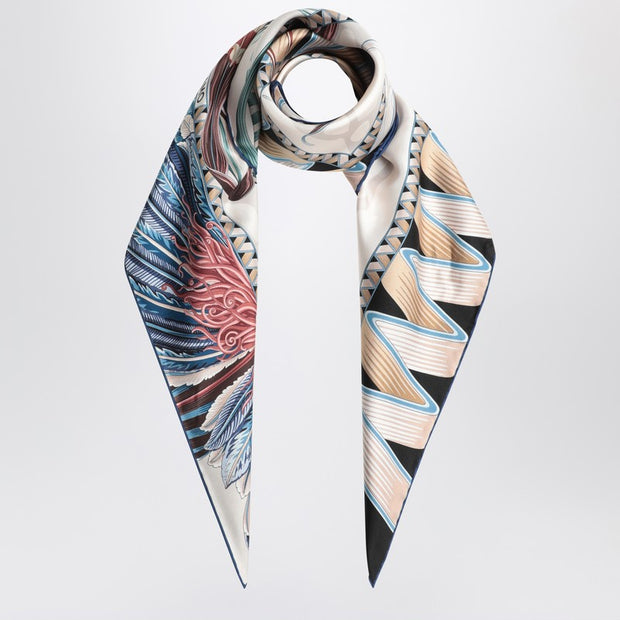 Ferragamo Ivory/blue Silk Scarf With Giada Print