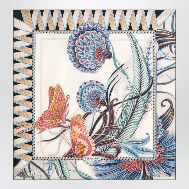 Ferragamo Ivory/blue Silk Scarf With Giada Print