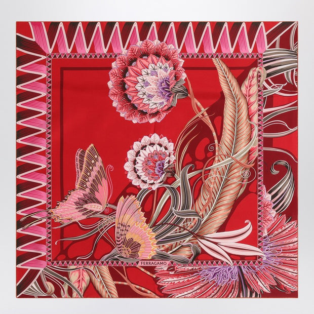 Ferragamo Red/Bordeaux Silk Scarf With Giada Print