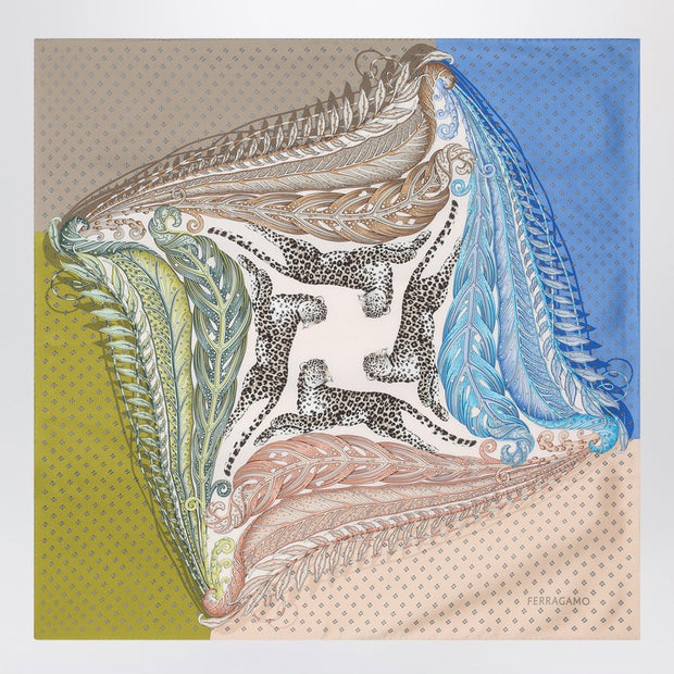 Ferragamo Green/blue Silk Scarf With Madras Print