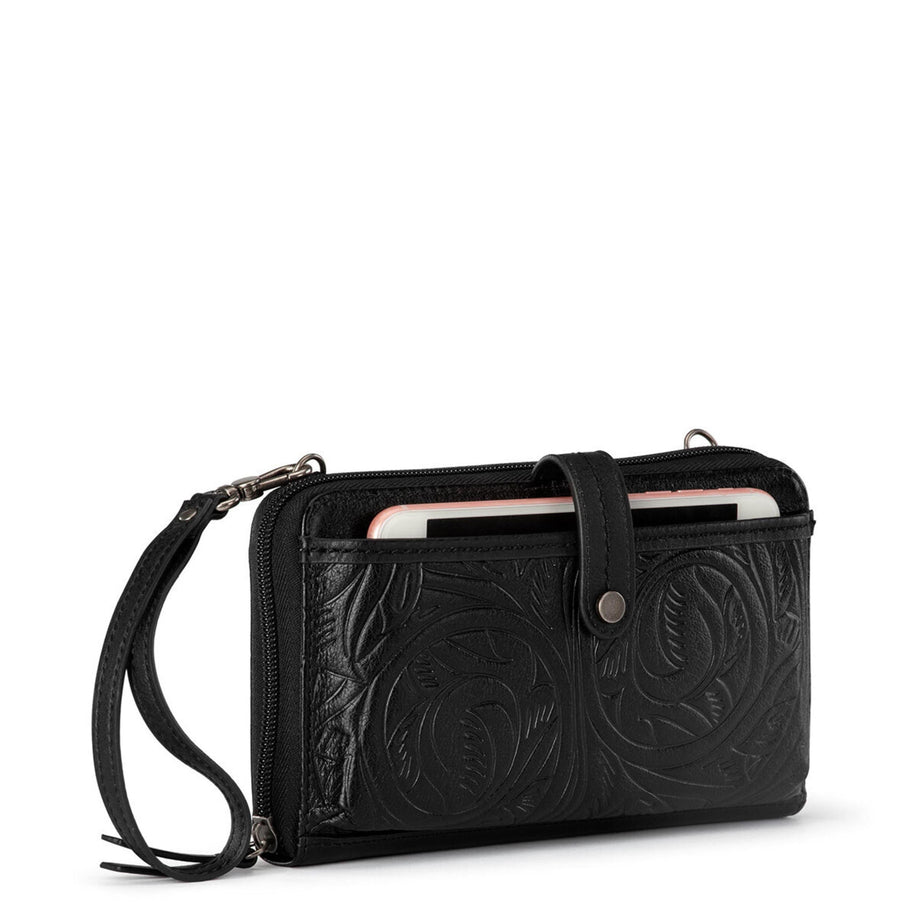 Iris Smartphone Wallet - Leather - Black Leaf Embossed