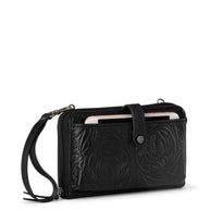 Iris Smartphone Wallet - Leather - Black Leaf Embossed