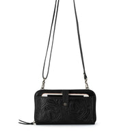 Iris Smartphone Wallet - Leather - Black Leaf Embossed