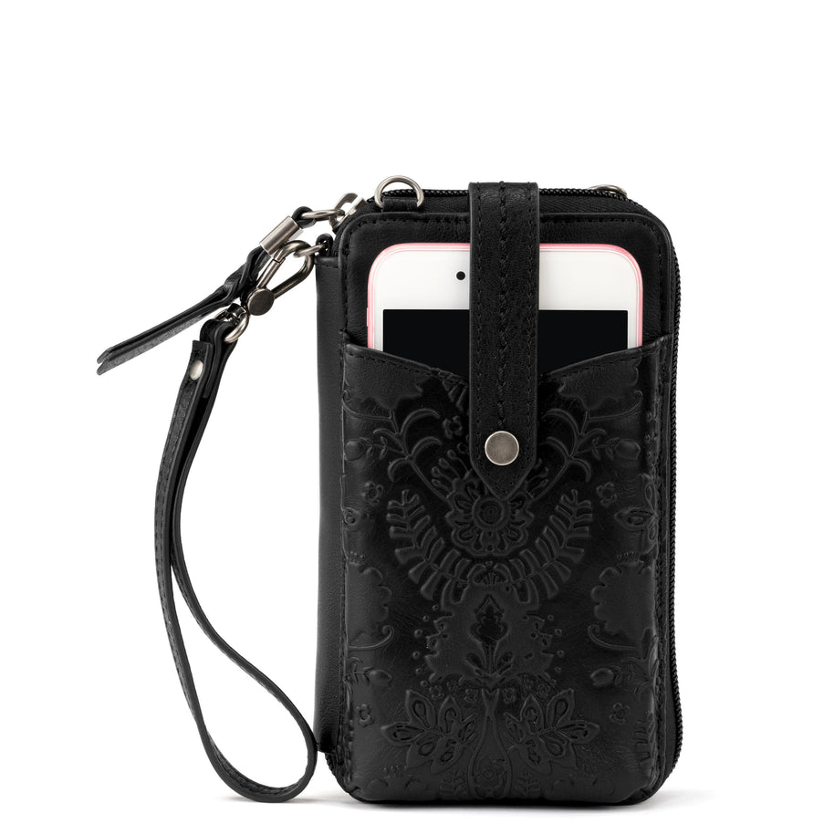 The Sak Silverlake Smartphone Wallet - Leather - Black Floral Embossed