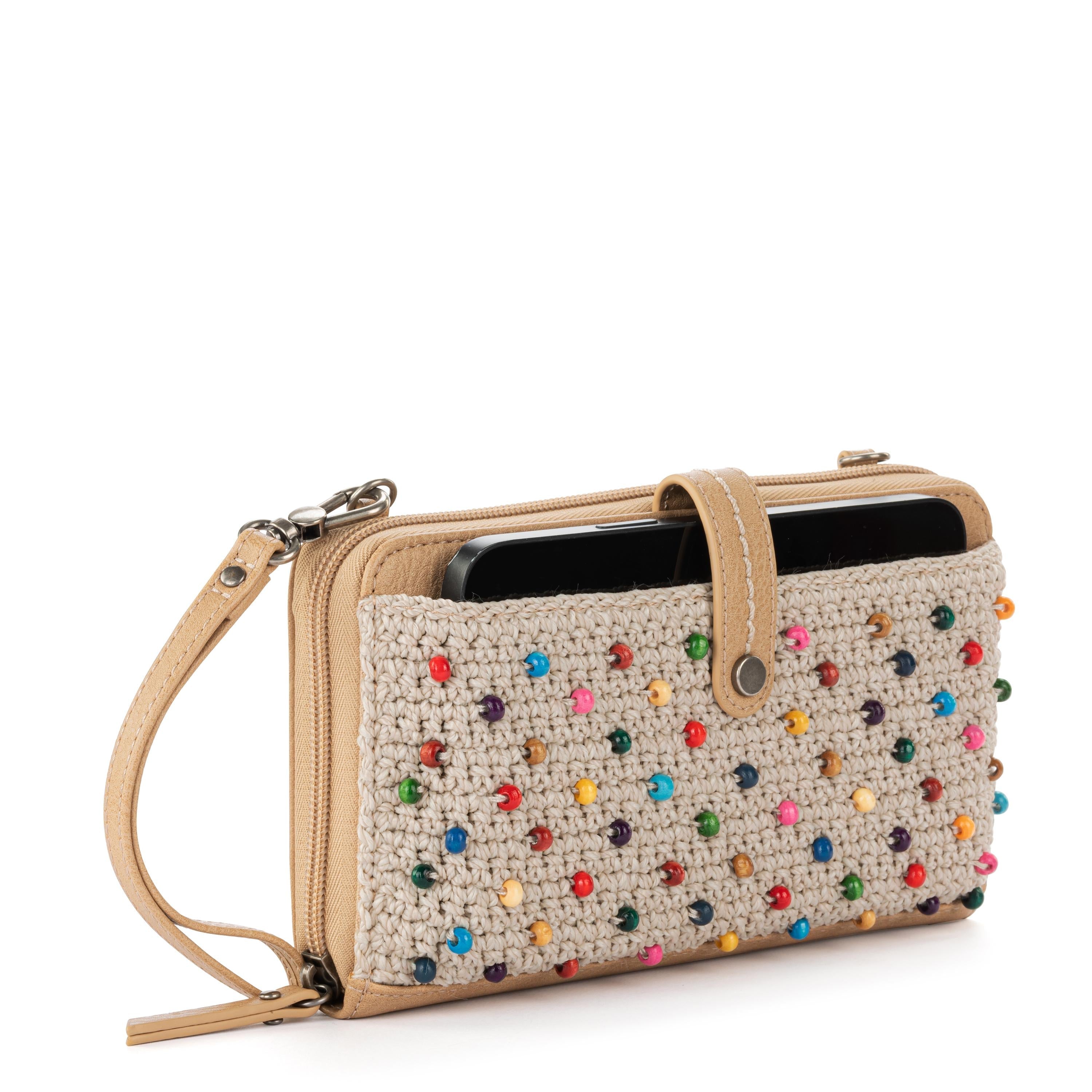The Sak Iris Smartphone Wallet - Hand Crochet - Ecru Multi Beads