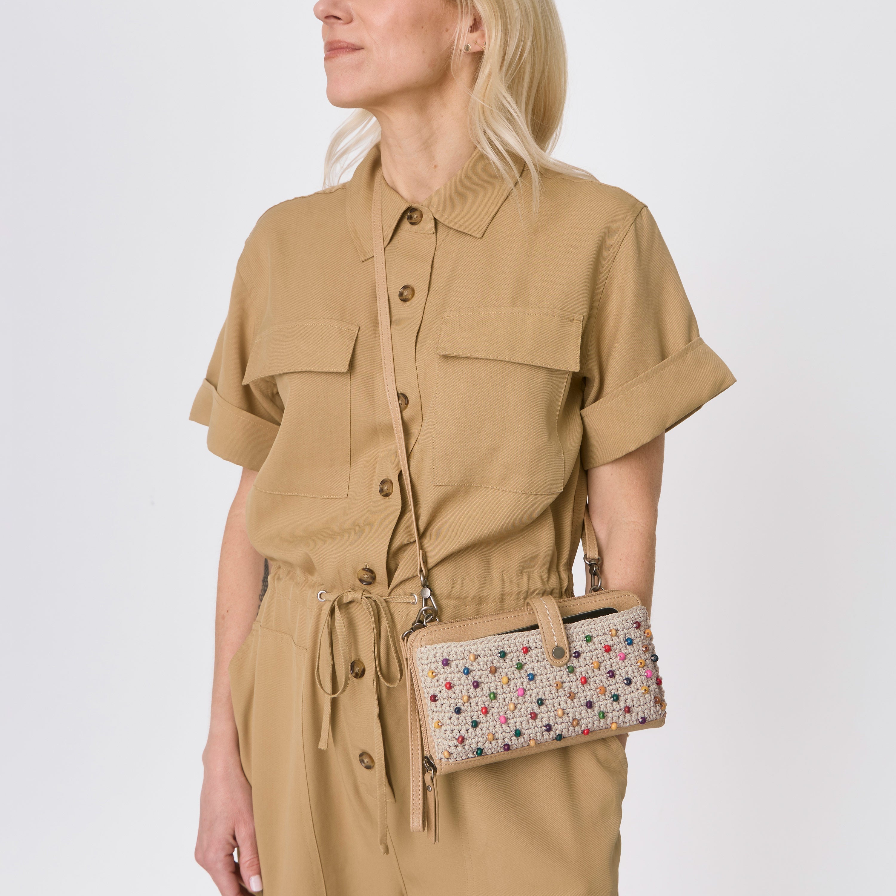 The Sak Iris Smartphone Wallet - Hand Crochet - Ecru Multi Beads