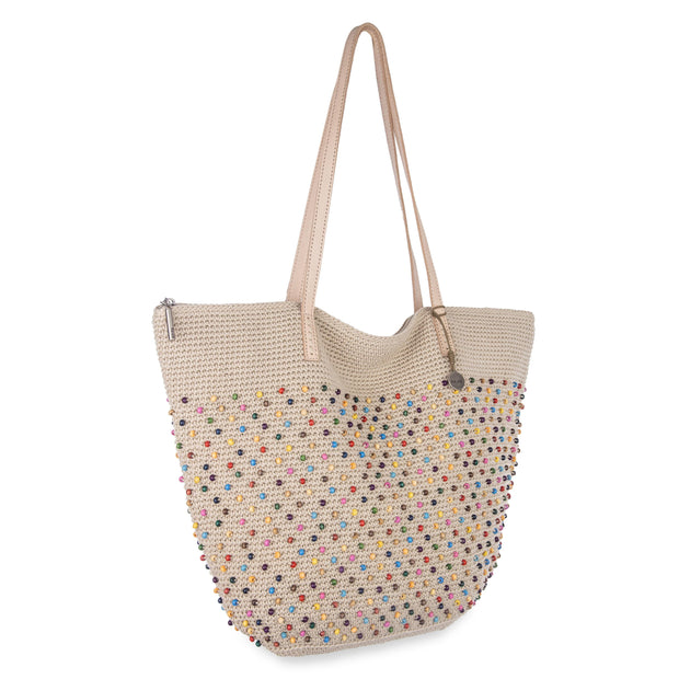 The Sak Faye Large Tote - Hand Crochet - Ecru Multi Beads