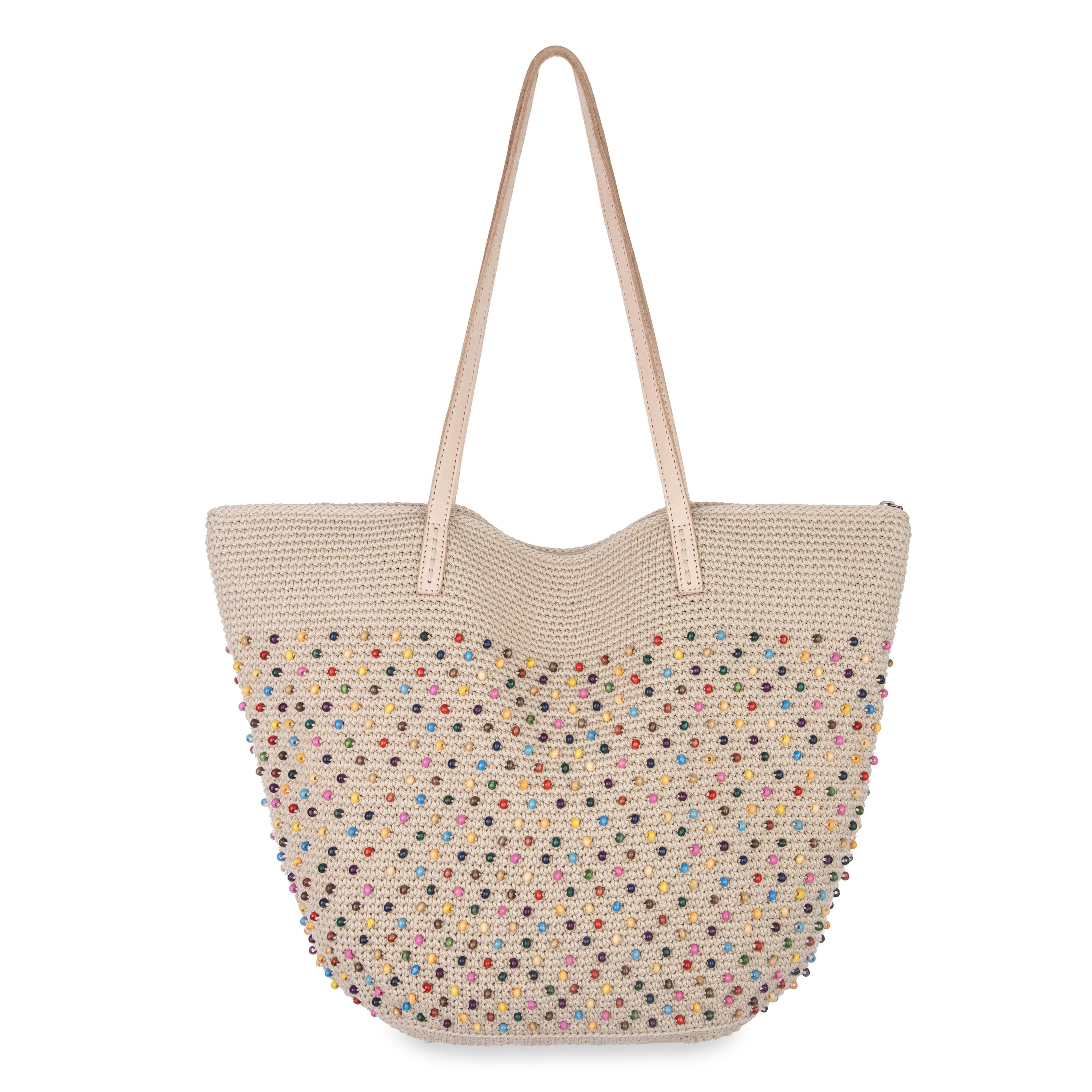 The Sak Faye Large Tote - Hand Crochet - Ecru Multi Beads