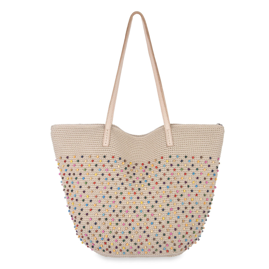 The Sak Faye Large Tote - Hand Crochet - Ecru Multi Beads