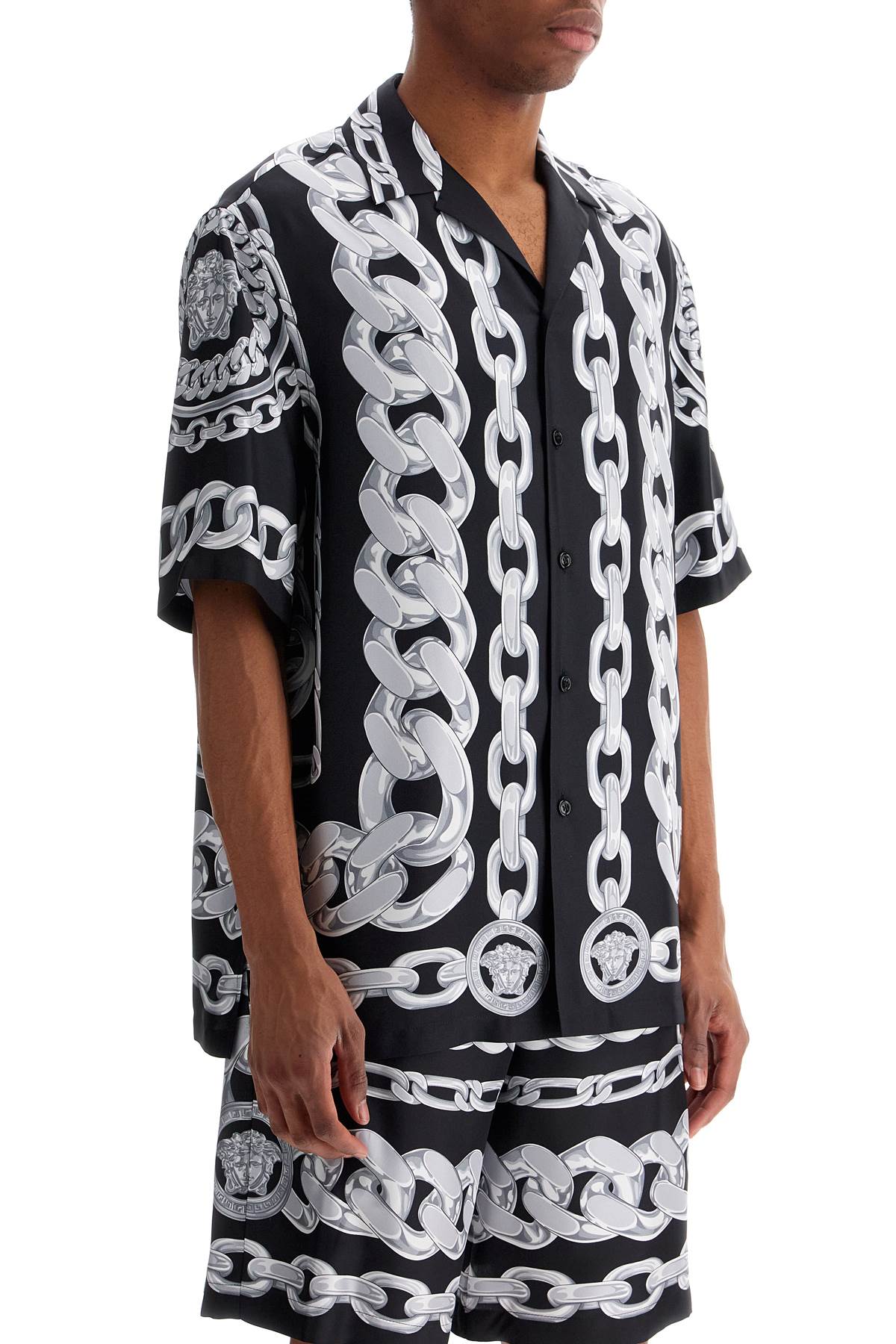 Versace Silk Medusa Chains Bowling Shirt