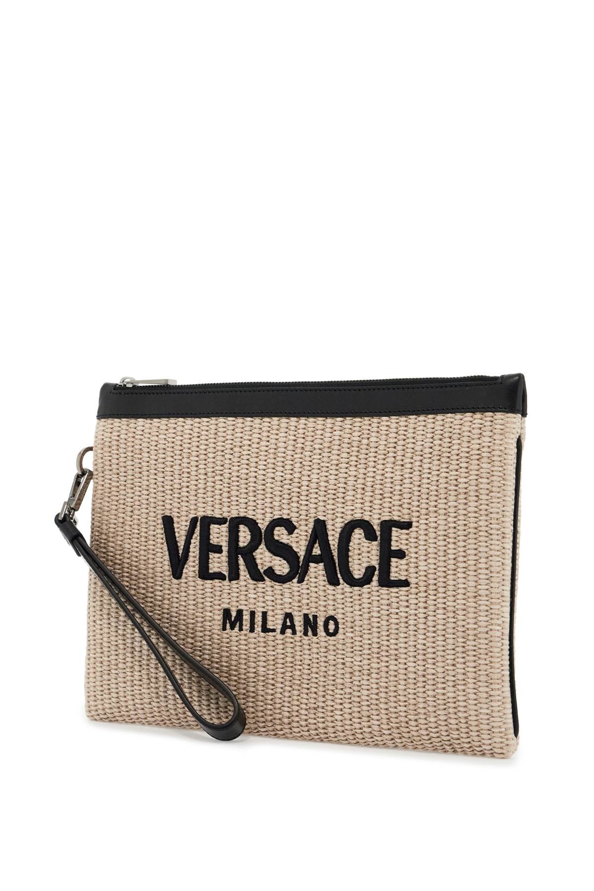 Versace Raffia Pouch With Wrist Strap