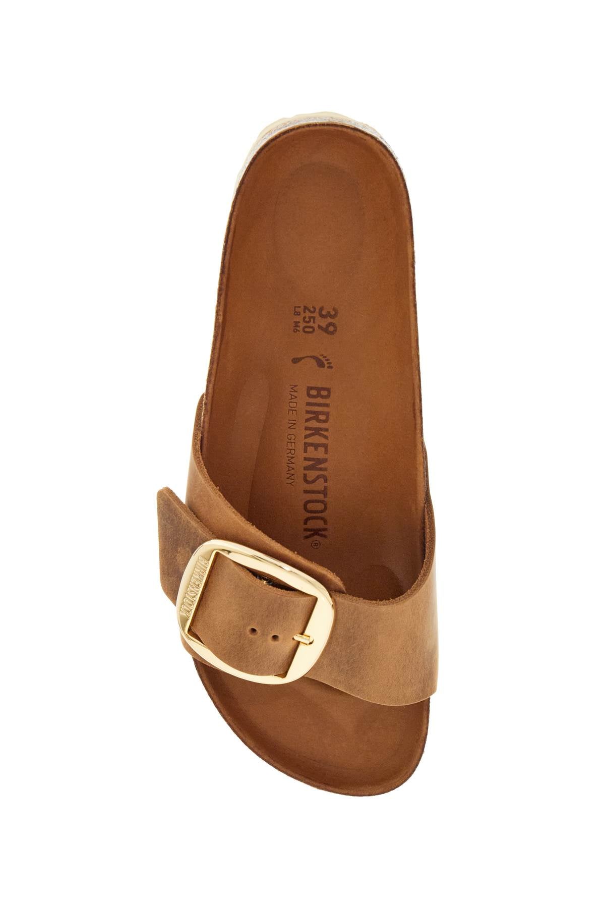 Birkenstock Cognac Oiled Leather Slides With Large Buckle