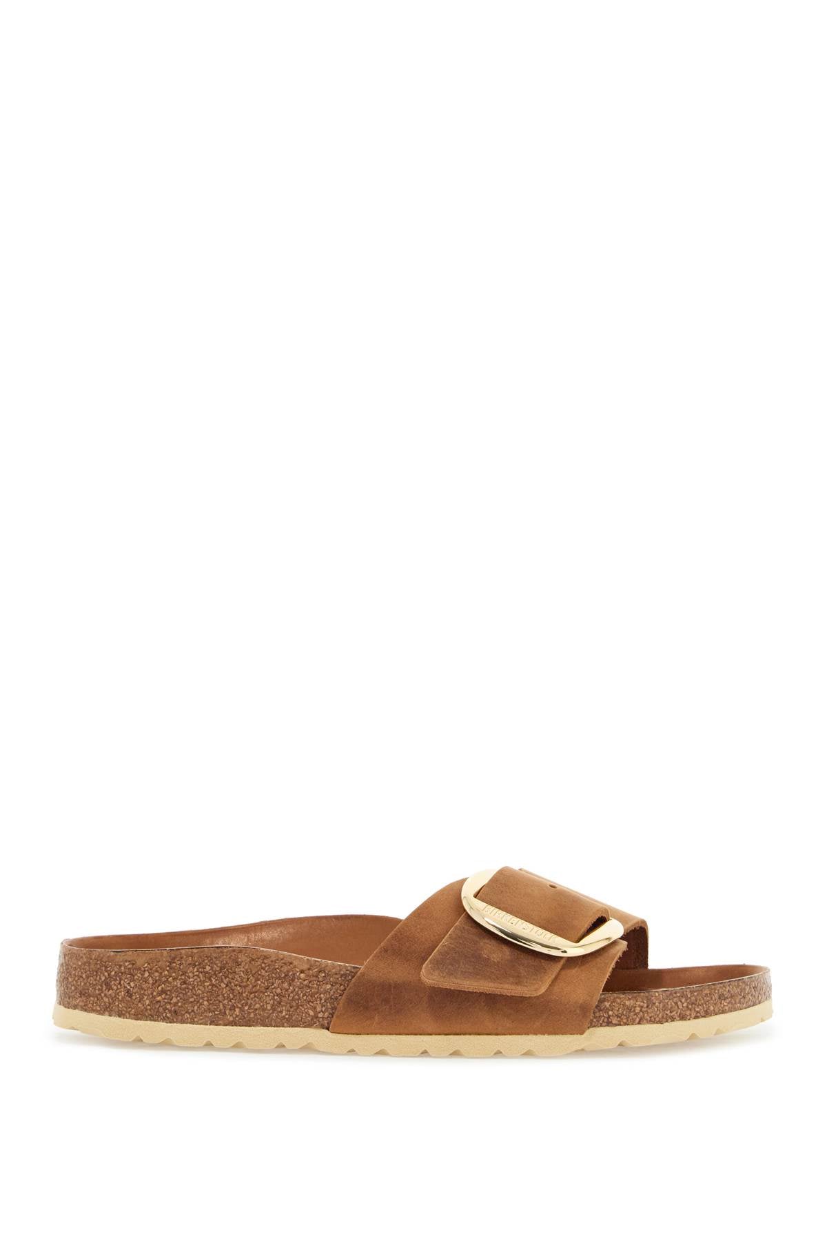 Birkenstock Cognac Oiled Leather Slides With Large Buckle