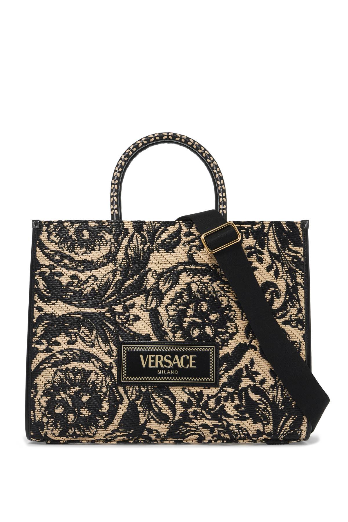 Versace Medium Athena Barocco Tote Bag In Raffia