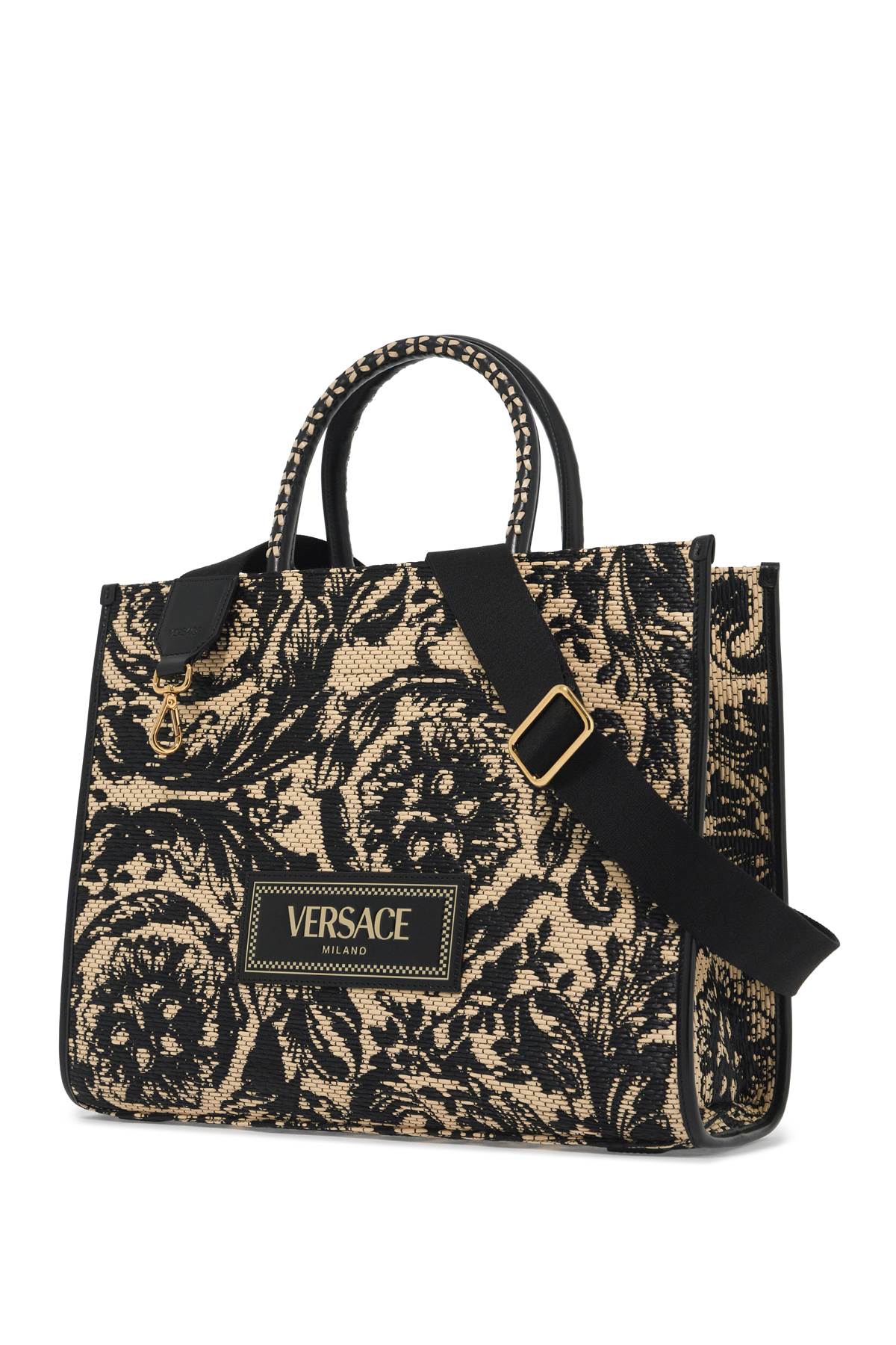 Versace Medium Athena Barocco Tote Bag In Raffia