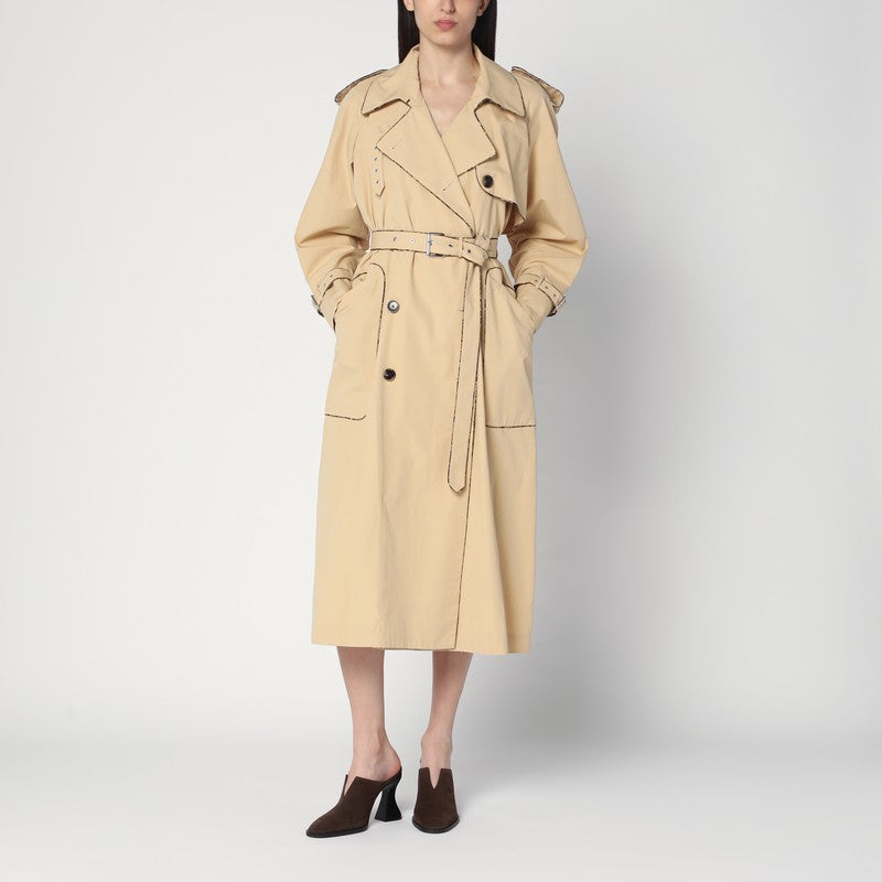 Dries Van Noten Double-breasted Beige Trench Coat In Cotton