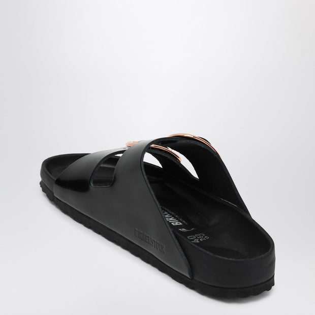 Birkenstock Slide Arizona Big Buckle In Shiny Black Leather