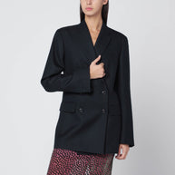 Dries Van Noten Navy Blue Double-breasted Wool Jacket
