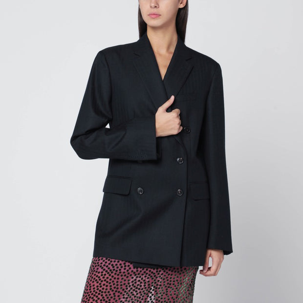 Dries Van Noten Navy Blue Double-breasted Wool Jacket