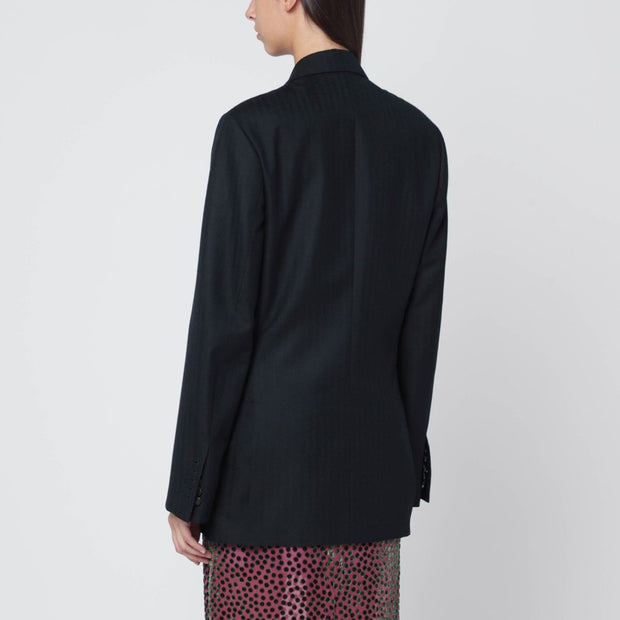Dries Van Noten Navy Blue Double-breasted Wool Jacket