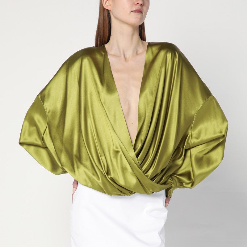 Dries Van Noten Loose Olive Green Blouse In Silk